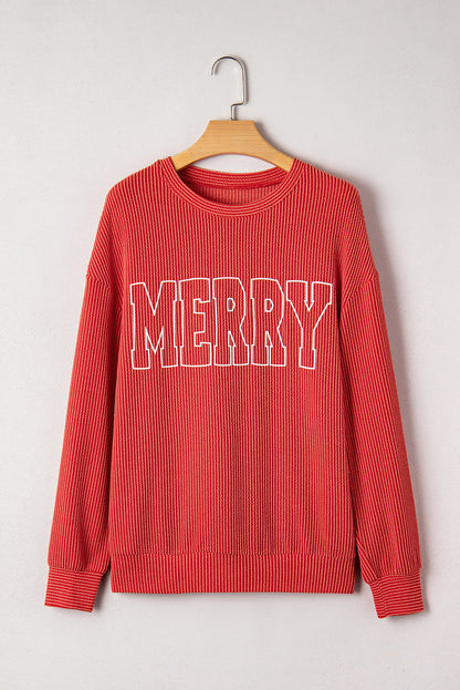 evergreen MERRY JOLLY Christmas long sleeve corded boutique top
