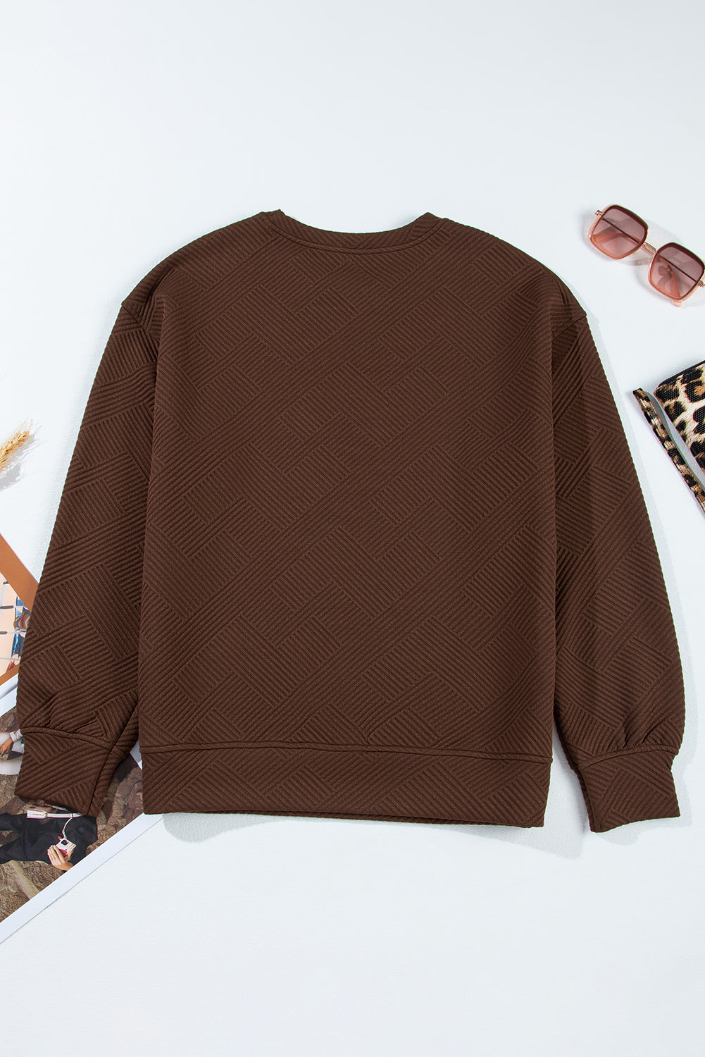 Coffee Textured Drop Shoulder Pocket Sweatshirt featuring boutique-style details and relaxed everyday fit