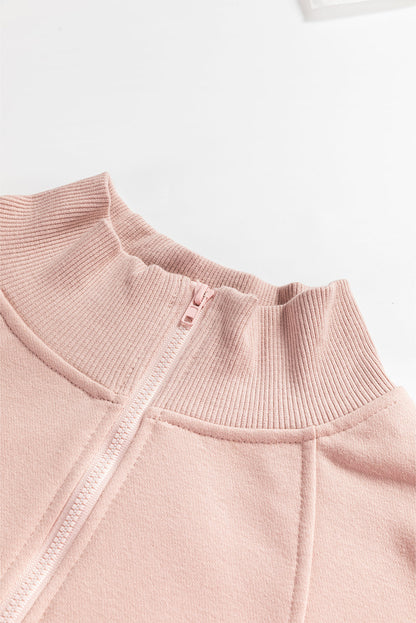 fuchsia zip neck drop shoulder relaxed boutique sweatshirt