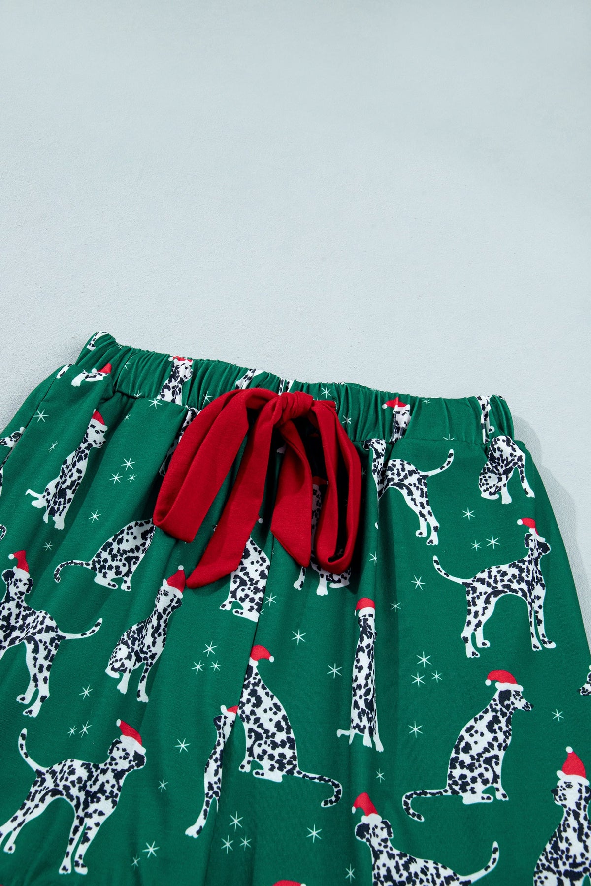 green Christmas Dalmatian pajama set with button top and shorts boutique loungewear