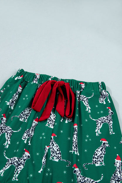 green Christmas Dalmatian pajama set with button top and shorts boutique loungewear