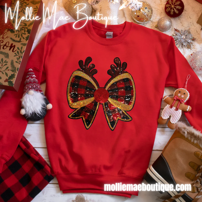 Reindeer Bow Sequin Patch Sweatshirt