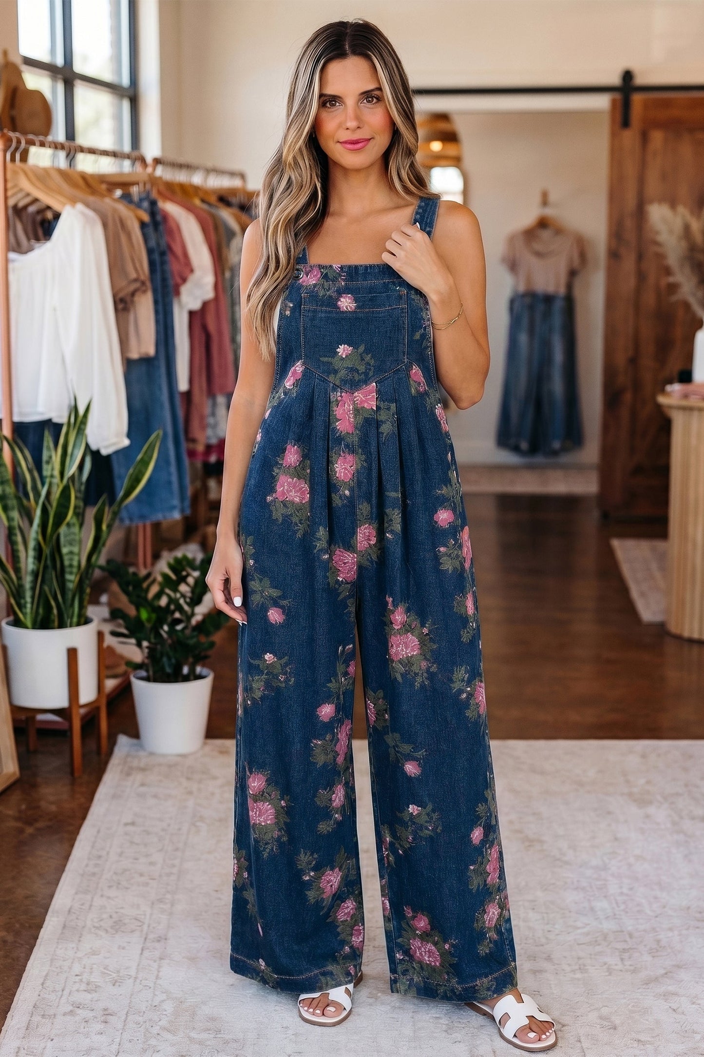 Blue Akira Waist Wide Leg Jumpsuit boutique fashion piece with stylish details and comfortable everyday wear