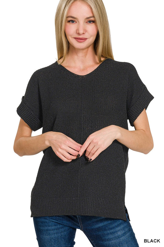 Zenana Center Seam Short Sleeve Sweater boutique fashion apparel with stylish details and comfortable fit