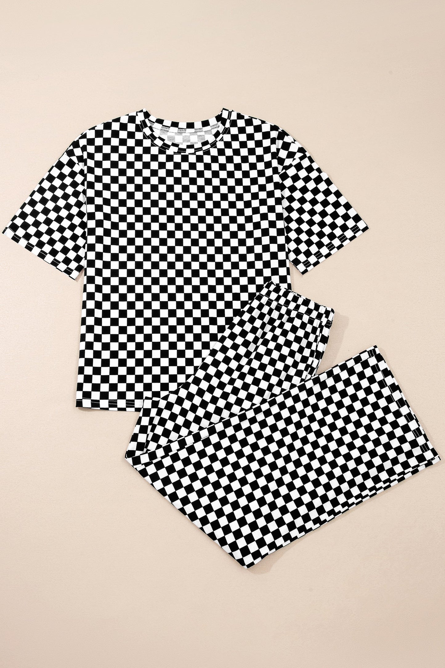 black checker short sleeve tee and pants lounge set for women