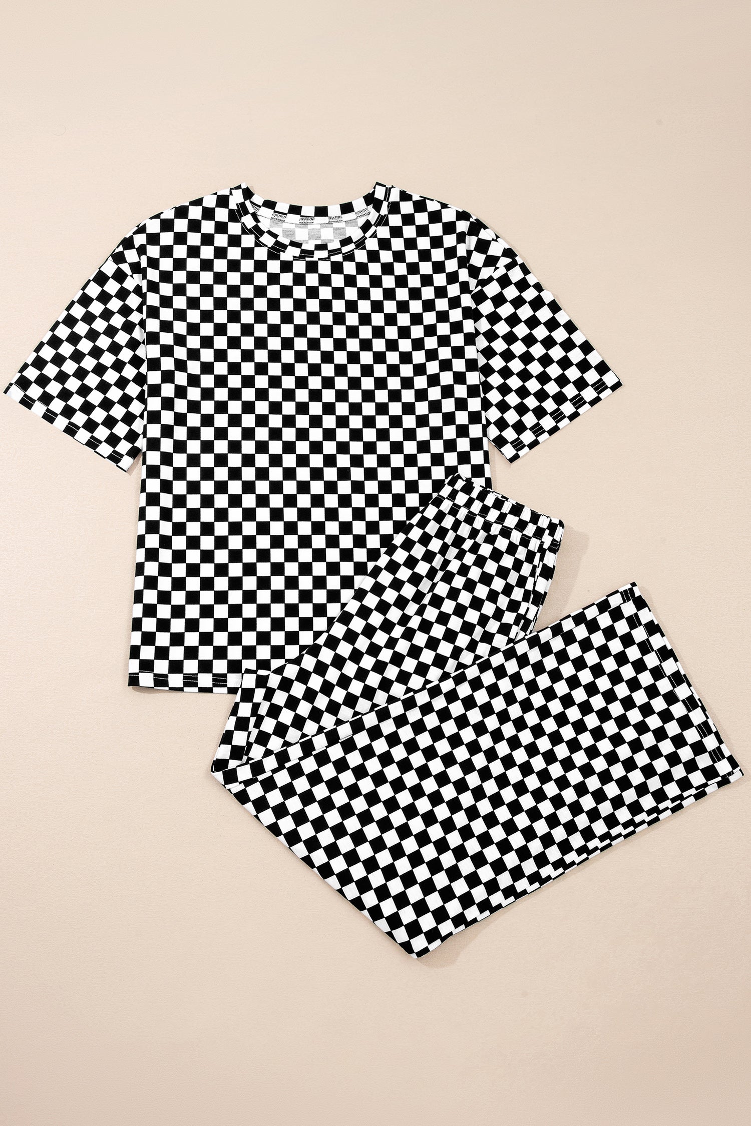 black checker short sleeve tee and pants lounge set for women