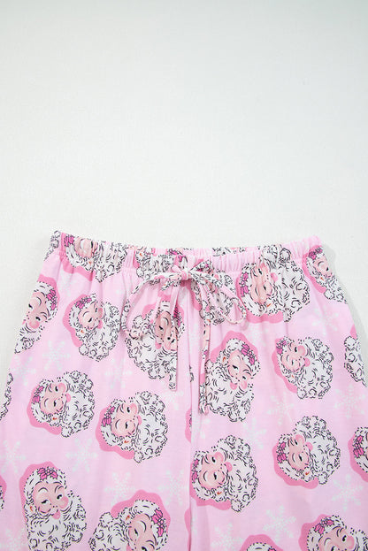 pink Santa Christmas V-neck tee and drawstring pants boutique pajama set