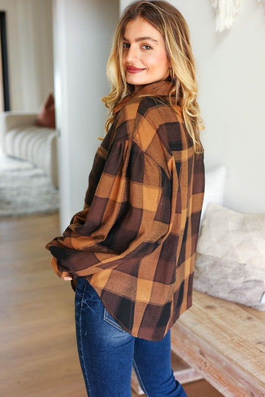 Haptics Camel & Charcoal Button Down Oversized Shirt