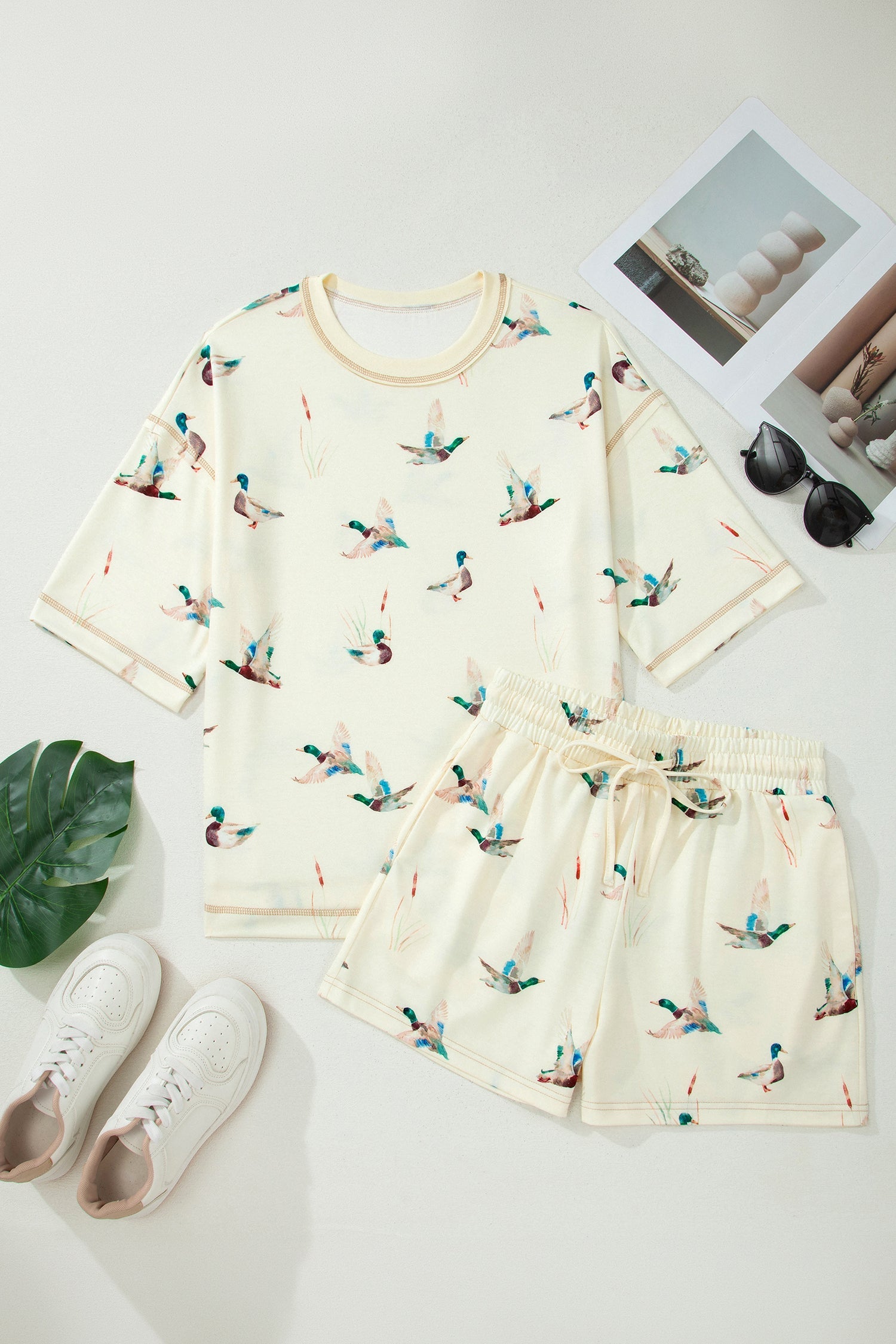 Mallard duck oversized graphic tee and elastic waist shorts set