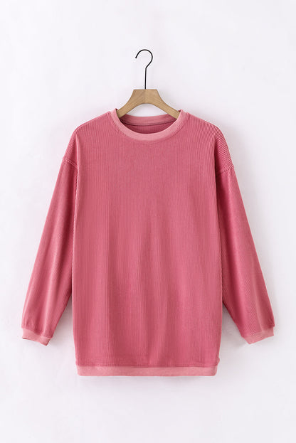 Dark Grey ribbed corduroy oversized long sleeve sweatshirt with cozy boutique styling
