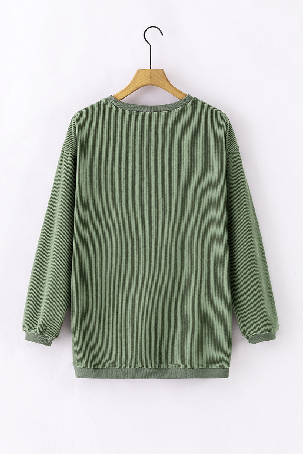 Grass Green ribbed corduroy oversized long sleeve sweatshirt with cozy boutique styling