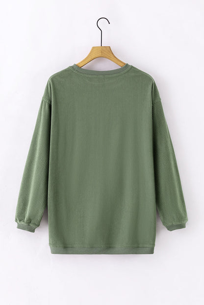 Grass Green ribbed corduroy oversized long sleeve sweatshirt with cozy boutique styling
