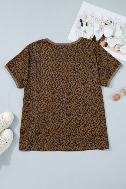 Plus Size Leopard Ribbed Trim Short Sleeve Tee Pretty Bash women's boutique top from Mollie Mae Boutique