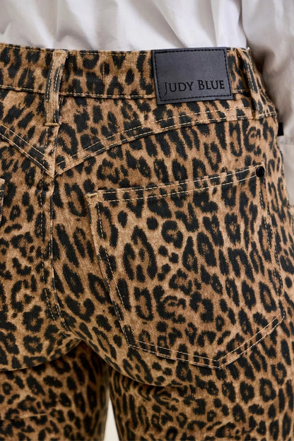 Judy Blue leopard print flare jeans for women from Mollie Mae Boutique