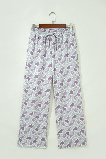 Green Camo Drawstring High-Waist Wide-Leg Pants featuring boutique-style details and relaxed everyday fit