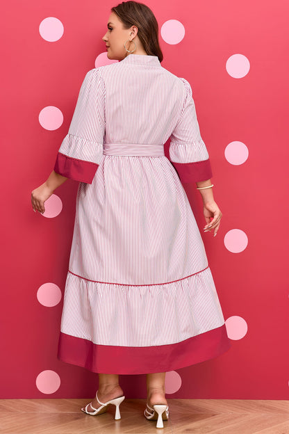 Charlee Hem Pinstriped Midi PLUS Dress boutique clothing from Mollie Mae Boutique