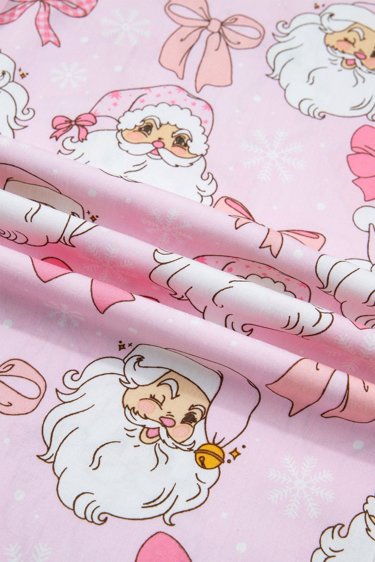 pink Santa Christmas pajama set with long sleeve top, pants and bow print boutique loungewear