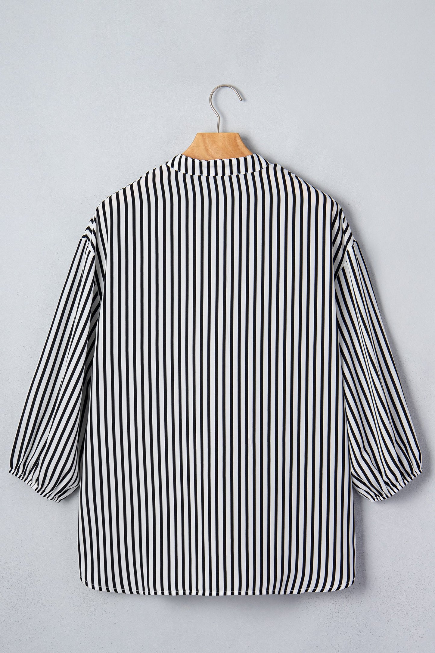 Black Stripe black stripe v-neck button up 3/4 sleeve shirt with boutique fashion styling