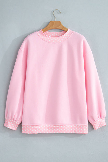 Dusty Blue Polka Dot Contrast Trim Mock Neck Sweatshirt with mock neck women's boutique fashion
