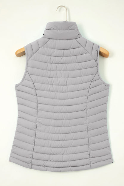 black plush stand collar zip-up puffer vest boutique outerwear