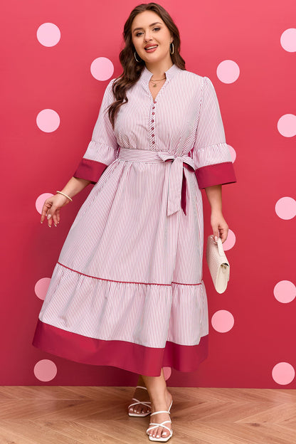 Charlee Hem Pinstriped Midi PLUS Dress boutique clothing from Mollie Mae Boutique