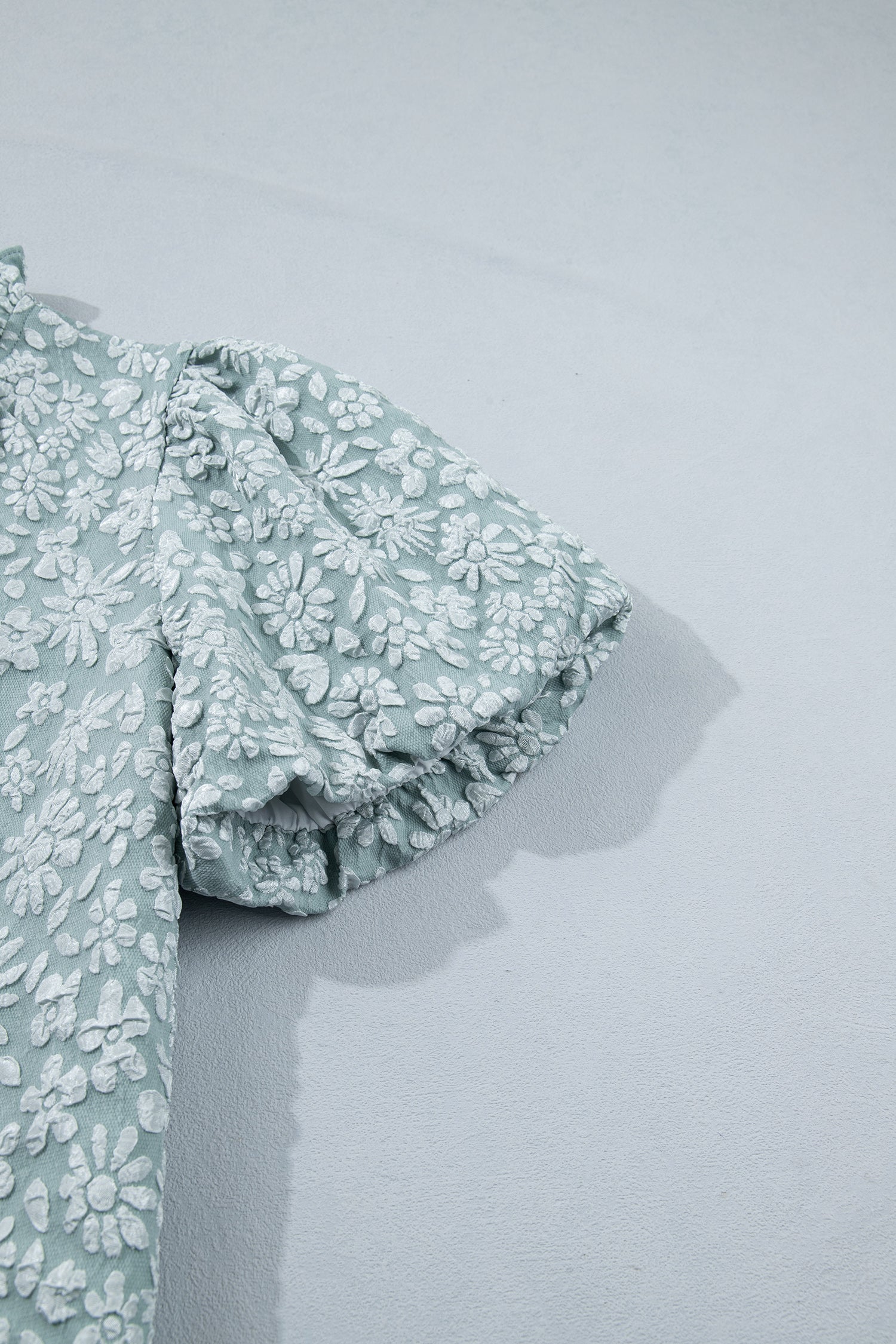 Adalyn Jacquard Puff Sleeve Blouse in Iceland Blue women's boutique apparel