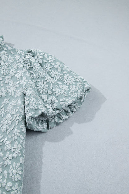Adalyn Jacquard Puff Sleeve Blouse in Iceland Blue women's boutique apparel