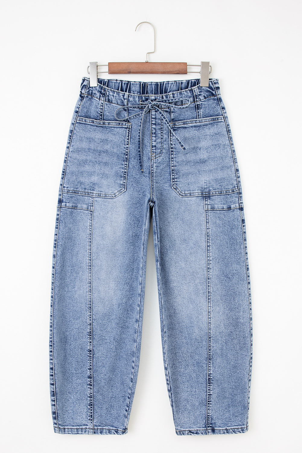 Large Patch Pocket Drawstring Paperbag Waist Barrel Jeans