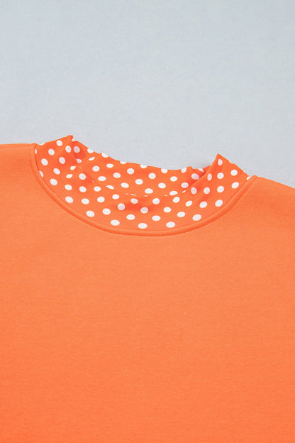 Orange Polka Dot Contrast Trim Mock Neck Sweatshirt with mock neck women's boutique fashion