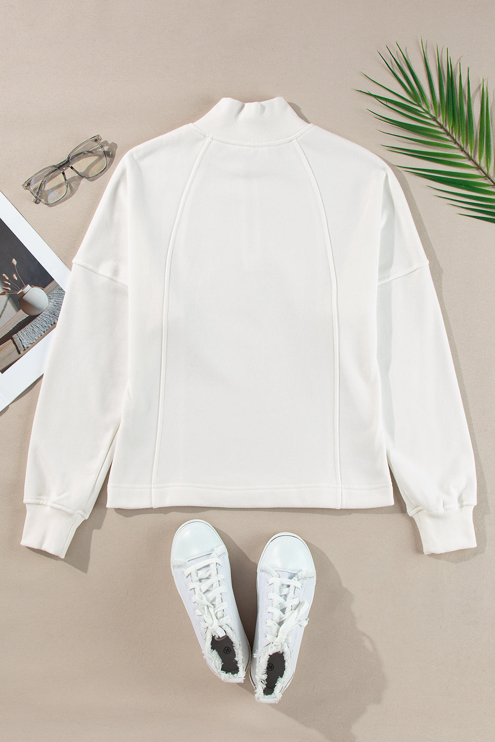 fuchsia zip neck drop shoulder relaxed boutique sweatshirt