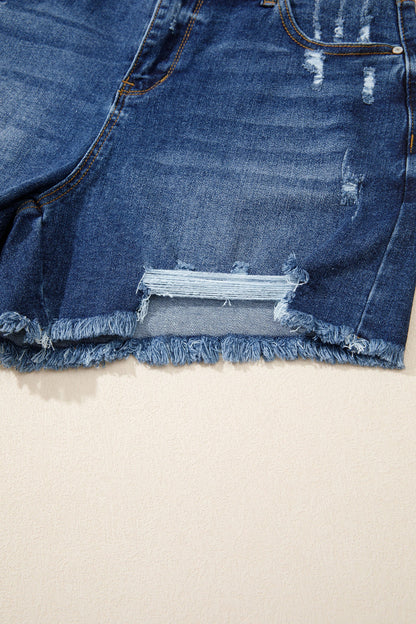 Holland Distressed High Waist Denim Shorts in Sail Blue | Mollie Mae Boutique