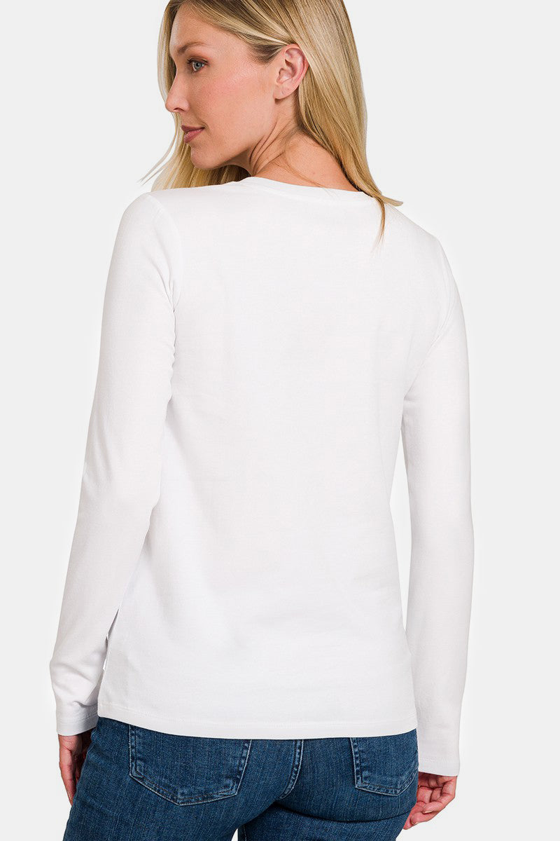 Zenana  Solid Color Round Neck Long Sleeve T-Shirt