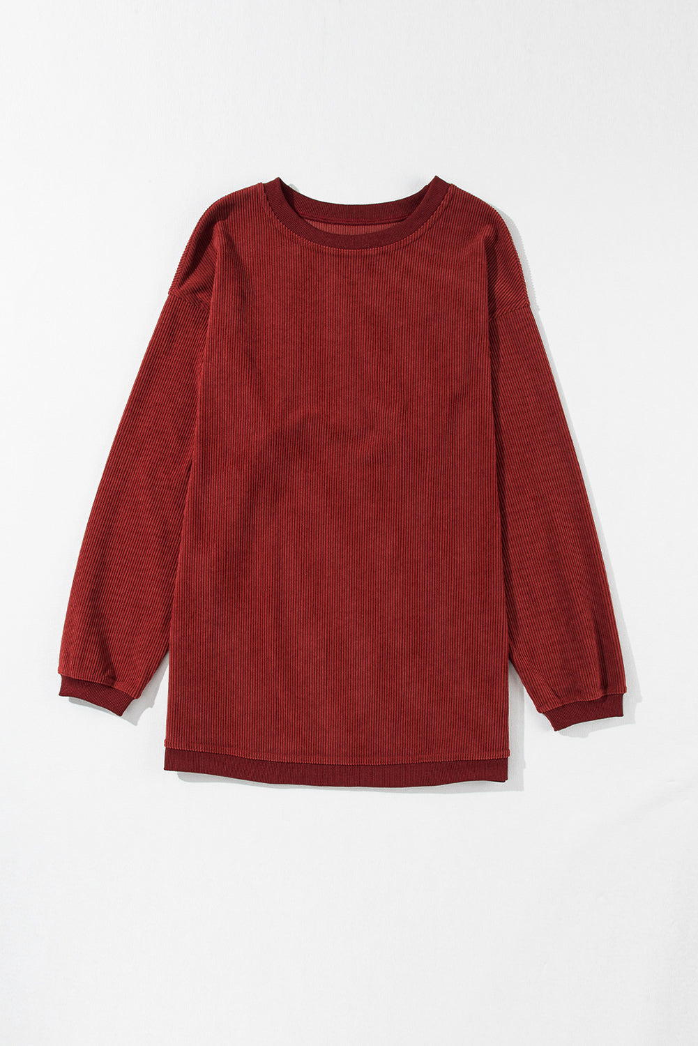 Strawberry Pink ribbed corduroy oversized long sleeve sweatshirt with cozy boutique styling