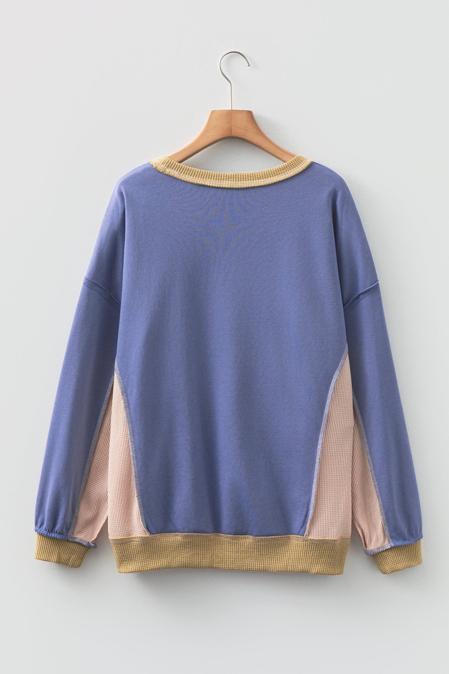 Wild Wind colorblock waffle knit reverse seam oversized sweatshirt with boutique fashion styling