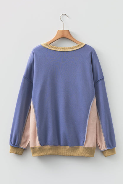 Wild Wind colorblock waffle knit reverse seam oversized sweatshirt with boutique fashion styling