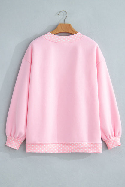 Pink Polka Dot Contrast Trim Mock Neck Sweatshirt with mock neck women's boutique fashion