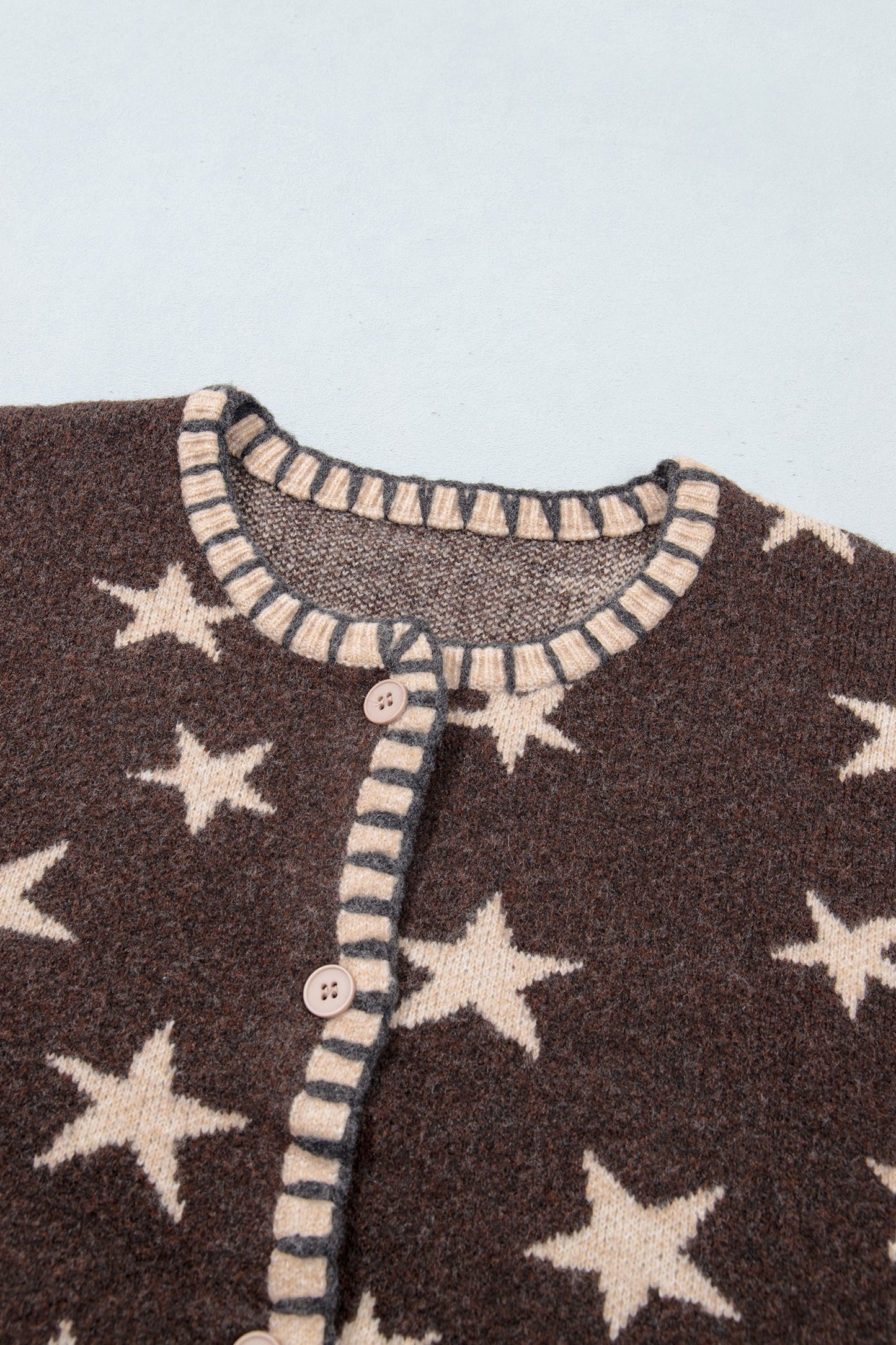 Brown Star Stripe Trim Long Sleeve Open Front Cardigan women's boutique fashion