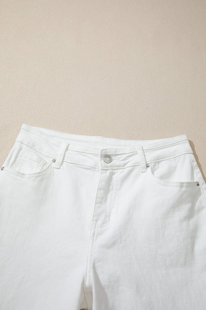 Solid Denim High Waist Wide Leg Jeans