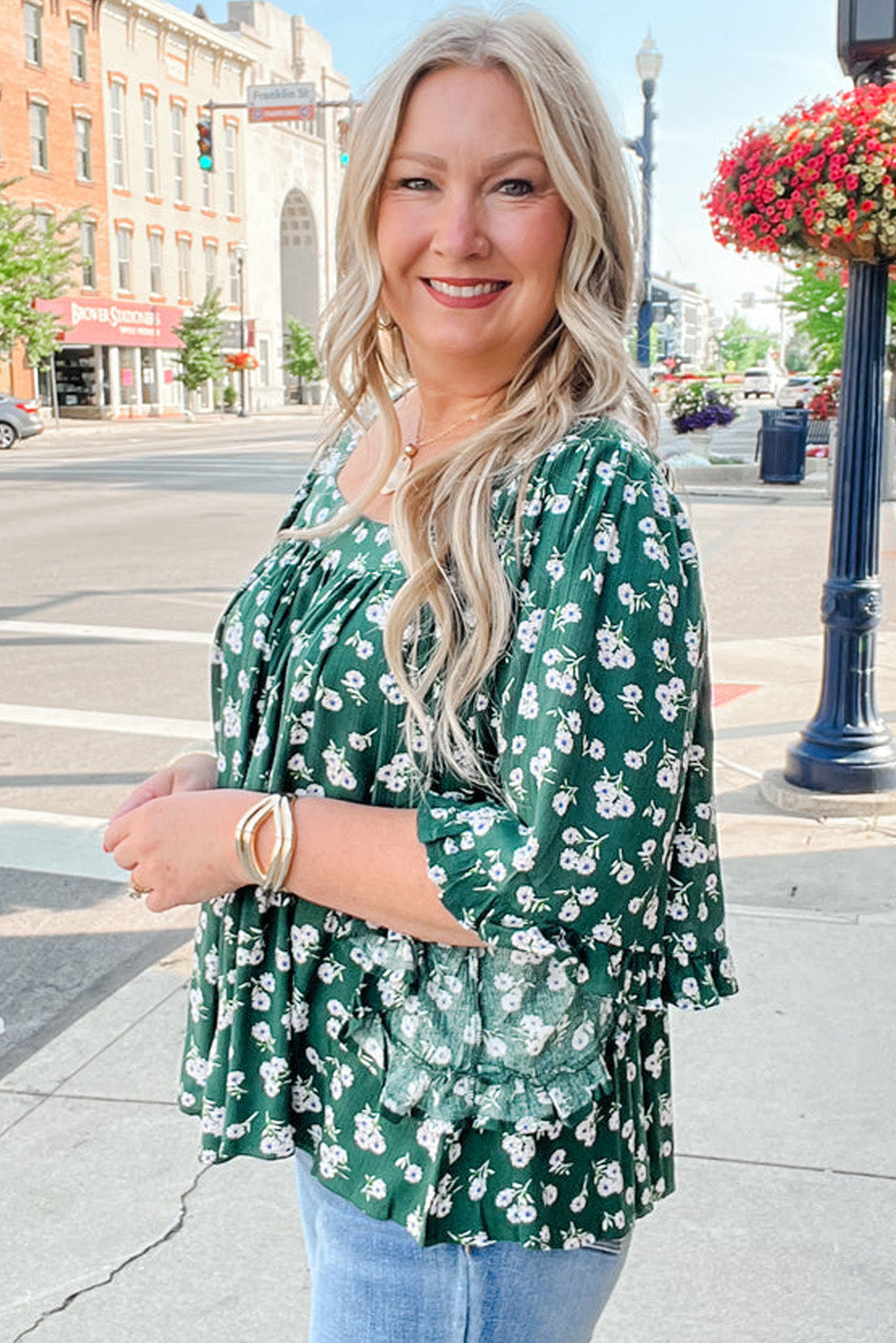 Adelynn Square Ruffled Trim PLUS Blouse boutique clothing from Mollie Mae Boutique