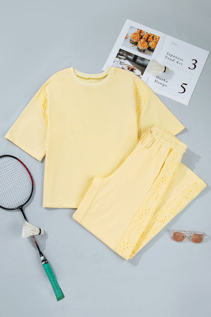 Plus Size Eyelet Embroidered Patchwork Top & Pants Set Pretty Bash women's boutique top from Mollie Mae Boutique