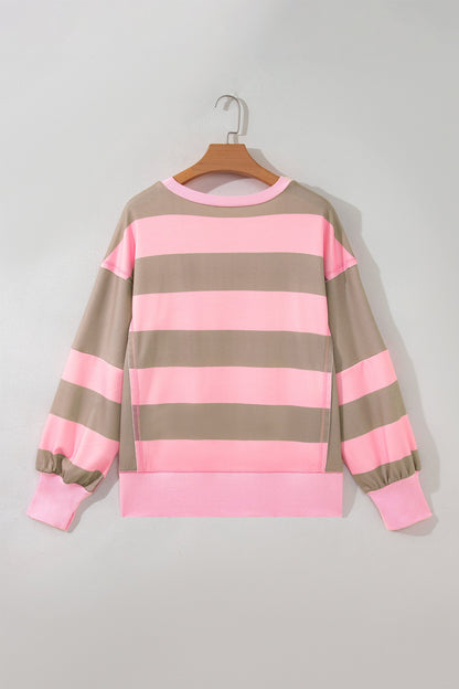 plus size pink stripe raw seam drop shoulder oversized boutique sweatshirt