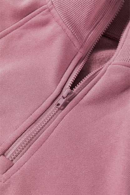 fuchsia zip neck drop shoulder relaxed boutique sweatshirt