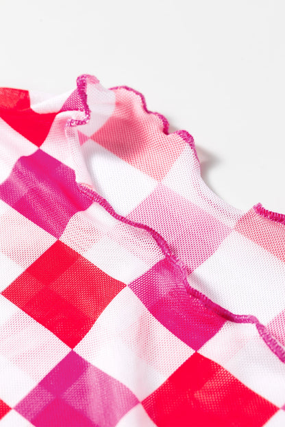 Rose Checkered Sheer Mesh Top with a sheer checkered mesh design with a flattering fitted silhouette, boutique fashion