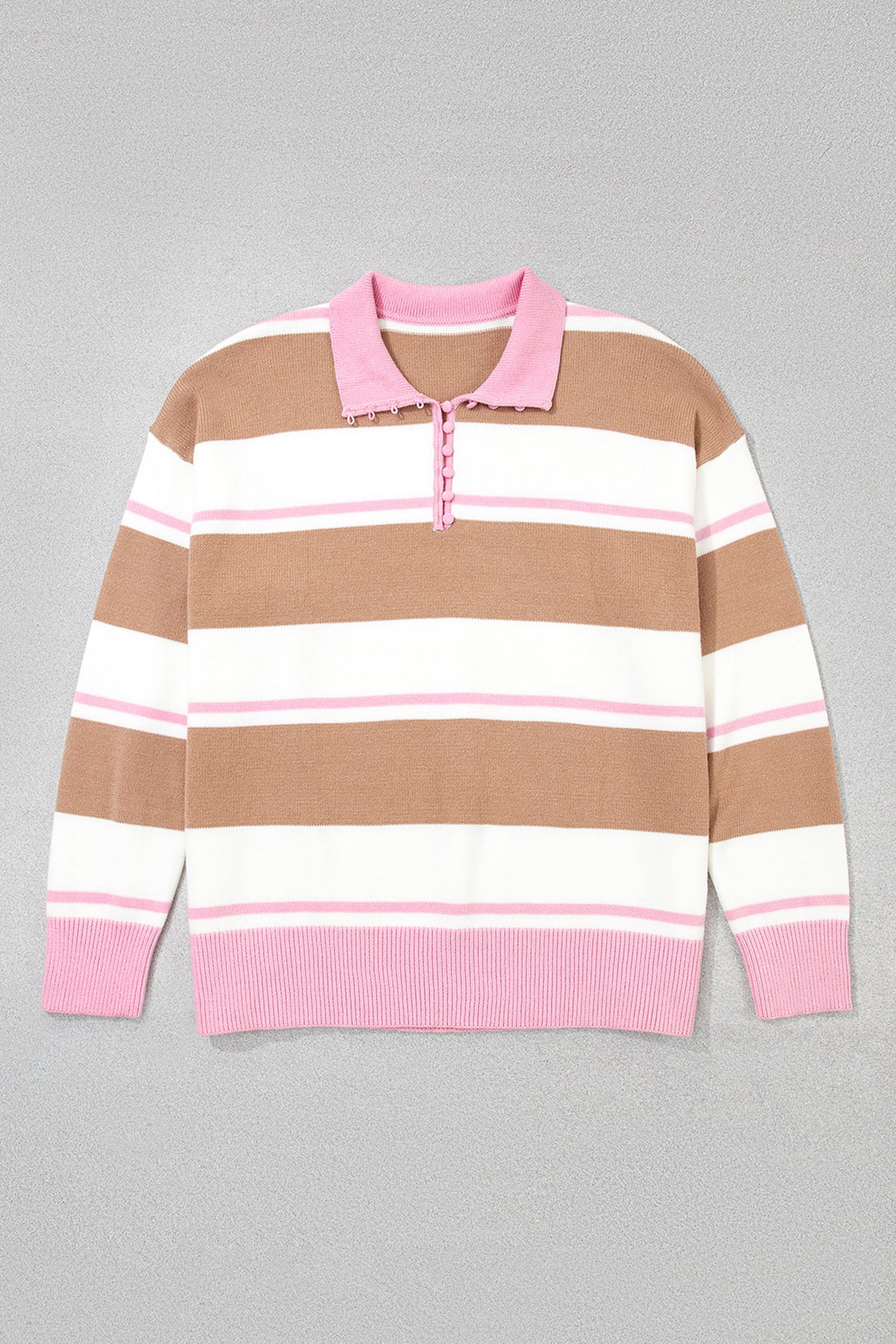 Plus size pink stripe colorblock sweater with scalloped collar and boutique styling
