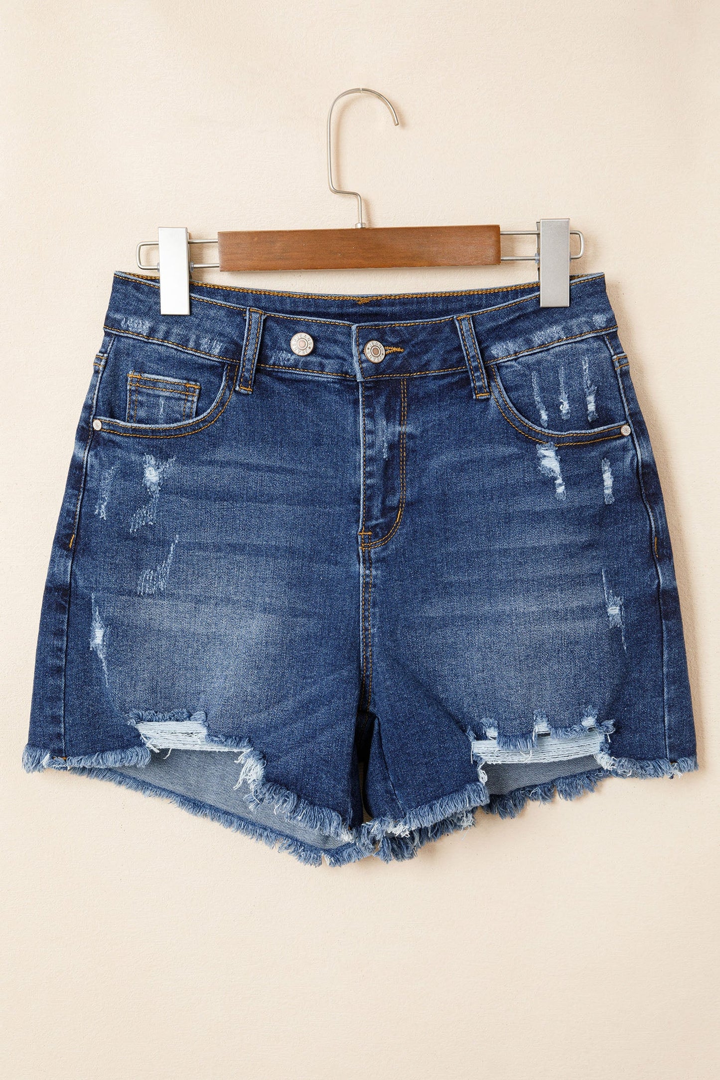 Holland Distressed High Waist Denim Shorts in Sail Blue | Mollie Mae Boutique