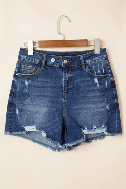 Holland Distressed High Waist Denim Shorts in Sail Blue | Mollie Mae Boutique