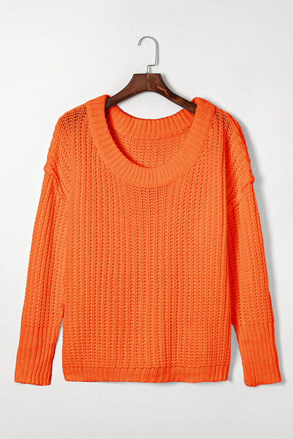 Orange orange chunky ribbed knit crew neck sweater with boutique fashion styling