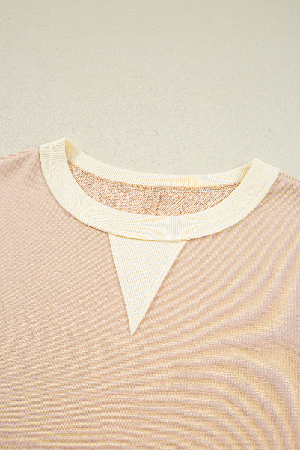 Light French Beige Colorblock Waffle Knit Patchwork Sweatshirt featuring boutique-style details and relaxed everyday fit