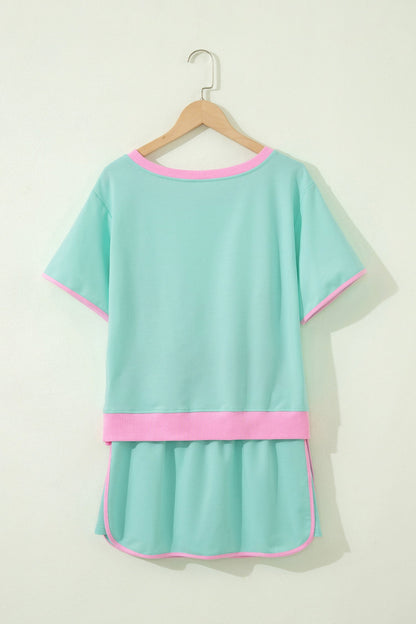 Colorblock Drop Shoulder T-Shirt & Skort Set