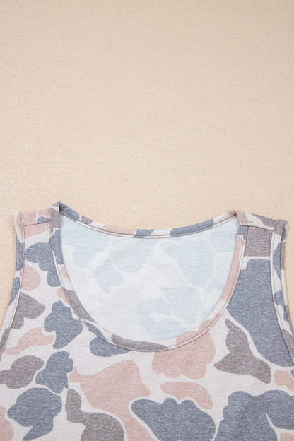 Multicolour Multicolor retro camo oversized tank top with relaxed fit and casual boutique summer style